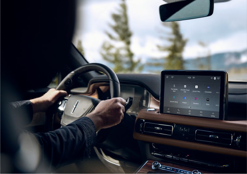The Lincoln+Alexa app screen is displayed in the center screen of a 2023 Lincoln Aviator® Grand Touring SUV | Parkway Lincoln in Winston Salem NC