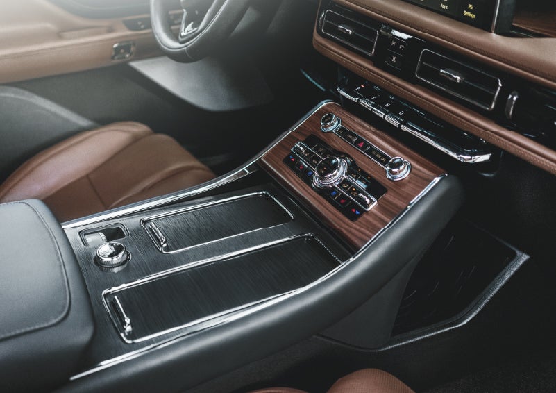 The front center console of a 2024 Lincoln Aviator® SUV is shown | Parkway Lincoln in Winston Salem NC