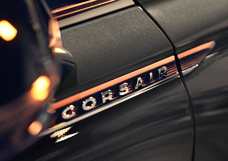 The stylish chrome badge reading “CORSAIR” is shown on the exterior of the vehicle. | Parkway Lincoln in Winston Salem NC