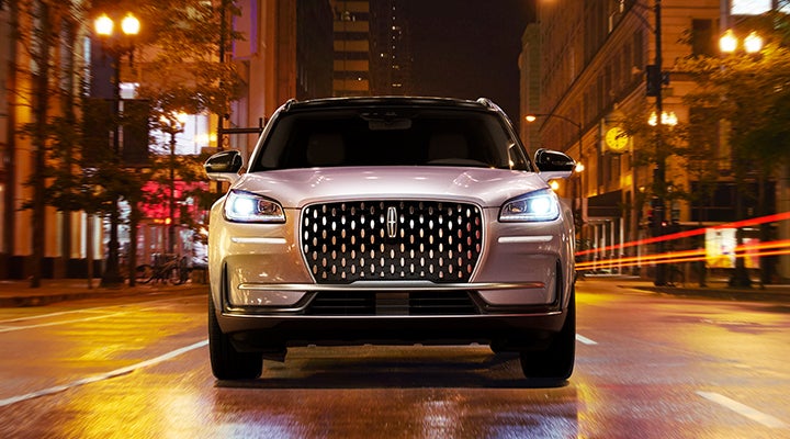 The striking grille of a 2024 Lincoln Corsair® SUV is shown. | Parkway Lincoln in Winston Salem NC
