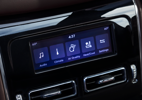 Driver controls like music, temperature, air quality, settings, and heat/cool seats are shown. | Parkway Lincoln in Winston Salem NC